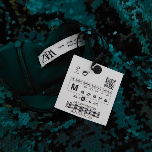 NWT!! ZARA Green Sequin High Mock Neck Top Blouse Stretch St Patick’s Day Medium - Picture 12 of 16